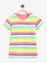 Load image into Gallery viewer, Campana Girls Pack of Two Alexis Striped Round Neck T-Shirt - Rose Pink & Multicoloured