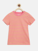 Load image into Gallery viewer, Campana Girls Pack of Two Alexis Striped Round Neck T-Shirt - Rose Pink & Multicoloured