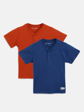 Load image into Gallery viewer, Campana Boys Alan Pack of 2 Pure Cotton Henley T-Shirts - Blue & Rust Orange