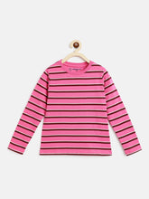 Load image into Gallery viewer, Campana Girls Lily Long Sleeves Striped T-Shirt - Pink & Burgundy