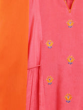 Load image into Gallery viewer, Campana Girls Bhoomi Kurta Pants Set - Embroidered Silk - Pink & Orange