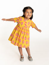 Load image into Gallery viewer, Campana Girls Zoe Dress - Big Lotus Print - Yellow & Pink