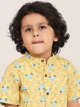 Load image into Gallery viewer, Campana Boys Mandarin Collar Short Sleeve Cotton Shirt - Busy Cars Print - Yellow
