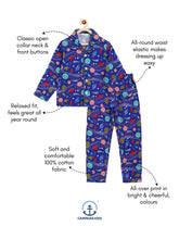 Load image into Gallery viewer, Campana Kids 100% Cotton Nightsuit - Space Adventure Print - Blue &amp; Green
