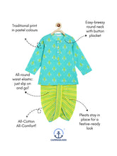Load image into Gallery viewer, Campana Boys Bansi Kurta Set - Diamond Print - Turquoise &amp; Lime Green

