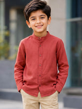Load image into Gallery viewer, Campana Boys Pure Cotton Solid Mandarin Collar Shirt - Rust
