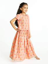 Load image into Gallery viewer, Campana Girls Bulbul Lehenga Set - Fresh Floral Print - Peachy Pink
