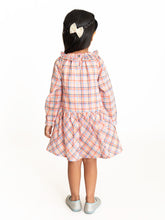 Load image into Gallery viewer, Campana Girls Chloe Full Sleeve Dress - Checks - Orange &amp; Multicolour
