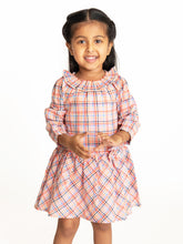 Load image into Gallery viewer, Campana Girls Chloe Full Sleeve Dress - Checks - Orange &amp; Multicolour
