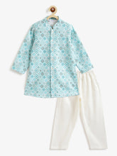 Load image into Gallery viewer, Campana Boys Mrinal Button Down Kurta Pyjama Set - Sequin Embroidery - Light Blue &amp; White
