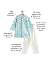 Load image into Gallery viewer, Campana Boys Mrinal Button Down Kurta Pyjama Set - Sequin Embroidery - Light Blue &amp; White
