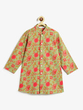 Load image into Gallery viewer, Campana Boys Mrinal Floral Printed Cotton Kurta Pyjama Set - Green &amp; Peach
