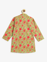 Load image into Gallery viewer, Campana Boys Mrinal Floral Printed Cotton Kurta Pyjama Set - Green &amp; Peach
