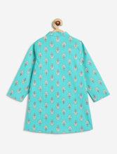 Load image into Gallery viewer, Campana Boys Mrinal Button Down Kurta Pyjama Set - Floral Print - Turquoise &amp; White
