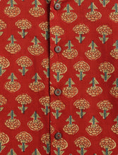 Load image into Gallery viewer, Campana Boys Mrinal Button Down Cotton Kurta Pyjama Set - Floral Print - Red &amp; Beige
