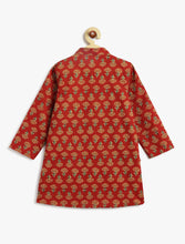 Load image into Gallery viewer, Campana Boys Mrinal Button Down Cotton Kurta Pyjama Set - Floral Print - Red &amp; Beige
