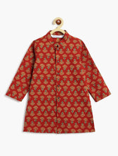 Load image into Gallery viewer, Campana Boys Mrinal Button Down Cotton Kurta Pyjama Set - Floral Print - Red &amp; Beige
