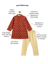 Load image into Gallery viewer, Campana Boys Mrinal Button Down Cotton Kurta Pyjama Set - Floral Print - Red &amp; Beige
