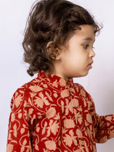 Load image into Gallery viewer, Campana Boys Mrinal Button Down Kurta Pyjama Set - Seamless Floral Print - Maroon &amp; Golden
