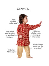 Load image into Gallery viewer, Campana Boys Mrinal Button Down Kurta Pyjama Set - Seamless Floral Print - Maroon &amp; Golden
