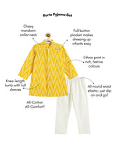 Load image into Gallery viewer, Campana Boys Mrinal Button Down Kurta Pyjama Set - Chevron Print - Yellow &amp; White
