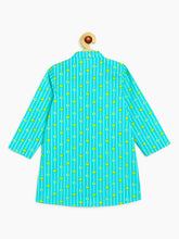 Load image into Gallery viewer, Campana Boys Mrinal Pure Cotton Floral String Print Kurta Pyjama Set - Blue &amp; Lime
