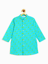 Load image into Gallery viewer, Campana Boys Mrinal Pure Cotton Floral String Print Kurta Pyjama Set - Blue &amp; Lime
