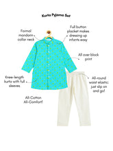 Load image into Gallery viewer, Campana Boys Mrinal Pure Cotton Floral String Print Kurta Pyjama Set - Blue &amp; Lime
