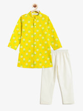 Load image into Gallery viewer, Campana Boys Mrinal Pure Cotton Floral Print Print Kurta Pyjama Set - Lime Green
