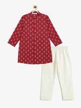 Load image into Gallery viewer, Campana Boys Mrinal Pure Cotton Dot Flower Print Print Kurta Pyjama Set - Maroon
