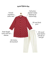 Load image into Gallery viewer, Campana Boys Mrinal Pure Cotton Dot Flower Print Print Kurta Pyjama Set - Maroon

