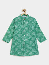 Load image into Gallery viewer, Campana Boys Mrinal Pure Cotton Kanthawork &amp; Printed Button Down Kurta Pyjama Set -  Green
