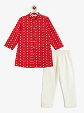 Load image into Gallery viewer, Campana Boys Mrinal Pure Cotton Geometric Print Button Down Kurta Pyjama Set -  Red
