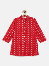 Load image into Gallery viewer, Campana Boys Mrinal Pure Cotton Geometric Print Button Down Kurta Pyjama Set -  Red
