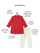 Load image into Gallery viewer, Campana Boys Mrinal Pure Cotton Geometric Print Button Down Kurta Pyjama Set -  Red
