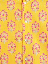 Load image into Gallery viewer, Campana Boys Mrinal Pure Cotton Blockprint Kurta Pyjama Set - Yellow &amp; White
