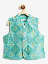 Load image into Gallery viewer, Campana Boys Ishaan Dhoti Kurta with Jacket Set - Sequin Embroidery - Yellow &amp; Blue

