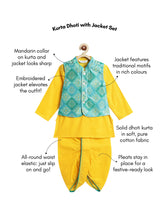 Load image into Gallery viewer, Campana Boys Ishaan Dhoti Kurta with Jacket Set - Sequin Embroidery - Yellow &amp; Blue
