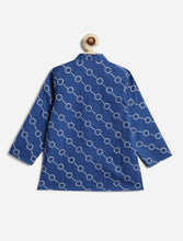 Load image into Gallery viewer, Campana Boys Ishaan Dhoti Kurta with Jacket Set - Burfi Print - Blue &amp; Green
