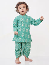 Load image into Gallery viewer, Campana Boys Mehul Dhoti Kurta Set - Block Print - Turquoise
