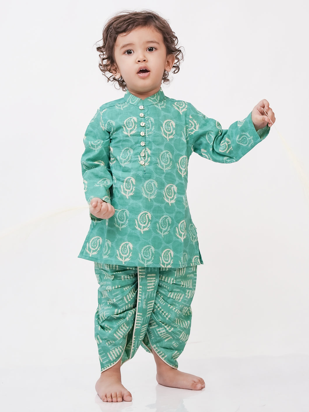 Campana Boys Mehul Dhoti Kurta Set - Block Print - Turquoise
