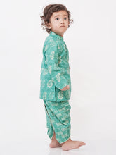 Load image into Gallery viewer, Campana Boys Mehul Dhoti Kurta Set - Block Print - Turquoise
