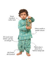 Load image into Gallery viewer, Campana Boys Mehul Dhoti Kurta Set - Block Print - Turquoise
