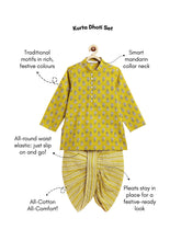 Load image into Gallery viewer, Campana Boys Mehul Cotton Dhoti Kurta Set - Block Print &amp; Stripes - Henna Green
