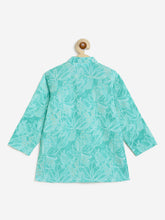 Load image into Gallery viewer, Campana Boys Mehul Pure Cotton Abstract Florals Dhoti Kurta Set - Teal Blue
