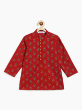 Load image into Gallery viewer, Campana Boys Mehul Pure Cotton Kali Print Dhoti Kurta Set - Maroon &amp; Mustard

