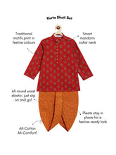 Load image into Gallery viewer, Campana Boys Mehul Pure Cotton Kali Print Dhoti Kurta Set - Maroon &amp; Mustard
