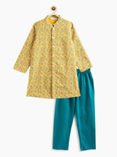 Load image into Gallery viewer, Campana Boys Sherwani Set - Paisley Floral Embroidery - Yellow &amp; Teal
