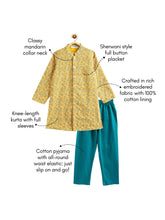 Load image into Gallery viewer, Campana Boys Sherwani Set - Paisley Floral Embroidery - Yellow &amp; Teal

