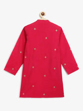 Load image into Gallery viewer, Campana Boys Mehul Kurta Pyjama Set - Chanderi Khari Print - Red &amp; Gold
